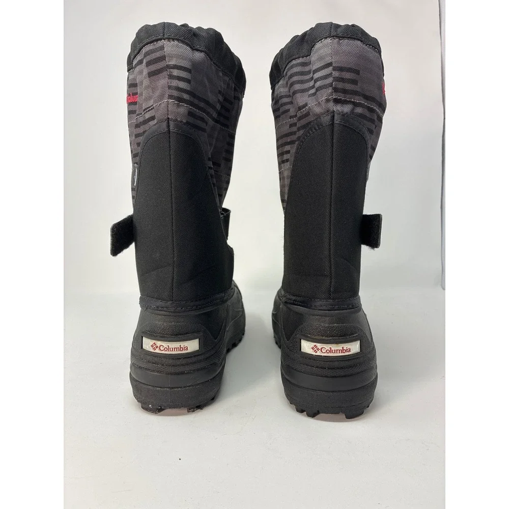 Columbia Snow Boots Powderbug Kids Sz 6 Black Grey Striped Waterproof BY1327-012